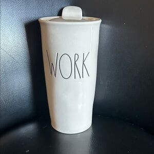 Rae Dunn Ceramic Work Travel Tall Mug Coffee Tumbler Glass Tea w/ Lid